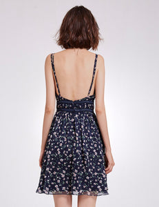 V Neck Printed Open Back Short Party Dress