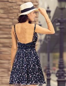 V Neck Printed Open Back Short Party Dress