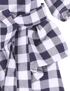 Fhionable off-the-shoulder Medium Flare Sleeve Plaid Cual Dress