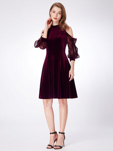 Cold Shoulder Velvet Party Dress