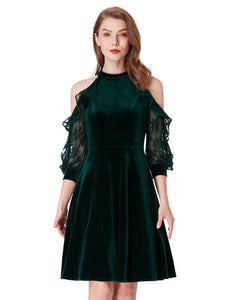 Cold Shoulder Velvet Party Dress