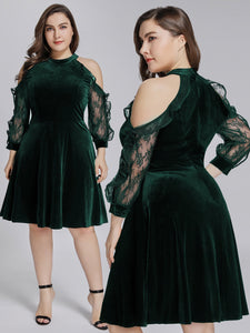 Cold Shoulder Velvet Party Dress