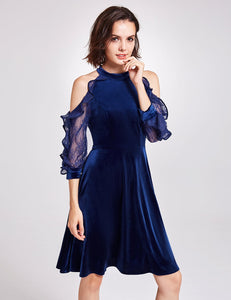 Cold Shoulder Velvet Party Dress