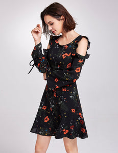 Floral Print Cold Shoulder Dress