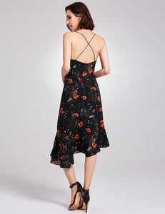 V Neck Floral Print Cual Dress