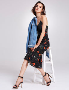 V Neck Floral Print Cual Dress