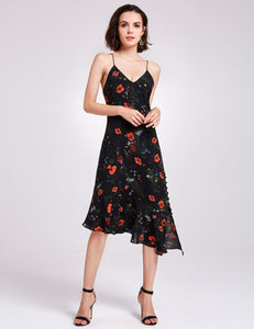 V Neck Floral Print Cual Dress