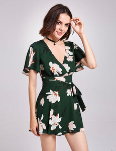 Short Sleeve Floral Print Romper