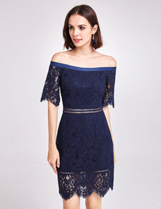 off Shoulder Lace Knee-length Party Dress