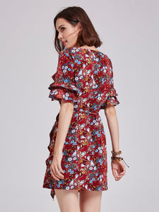 Printed One-piece Ruffles Dress