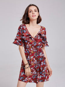 Printed One-piece Ruffles Dress