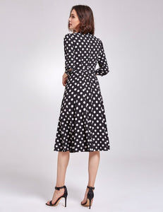 Vintage Printed Front Bowknot  Buttons A-line  Polka Dot Dress