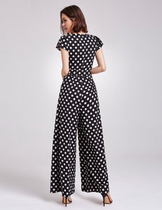 Vintage s  V-neck Wr C Sleeve Polka Dot Printed Jumpsuit