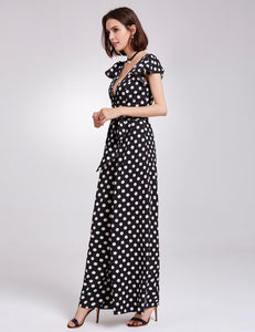 Vintage s  V-neck Wr C Sleeve Polka Dot Printed Jumpsuit