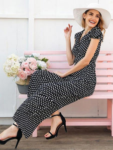 Vintage s  V-neck Wr C Sleeve Polka Dot Printed Jumpsuit