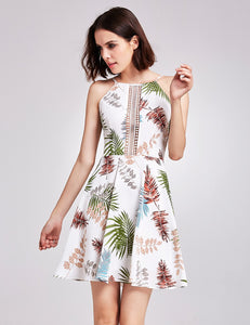 Adjtable Spaghetti A Line Hollow Out Sleeveless Printed Cual Dresses