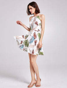 Adjtable Spaghetti A Line Hollow Out Sleeveless Printed Cual Dresses