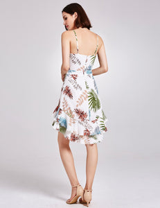 Adjtable Spaghetti Hollow Out Sleeveless Printed Cual Dresses