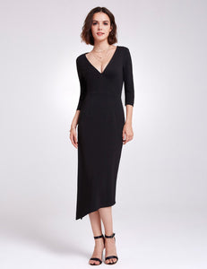 V Neck ymmetrical Slit Cual Dresses