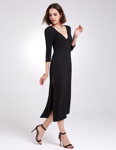 V Neck ymmetrical Slit Cual Dresses