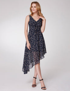 Flora Printed V Neck Casual Dress