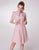 Short  Pink  Bow Tie Half Sleeve Pleated Shirt Dresses