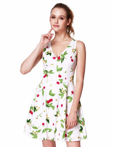 Floral Print Sleeveless V Neck Short Prom Dress