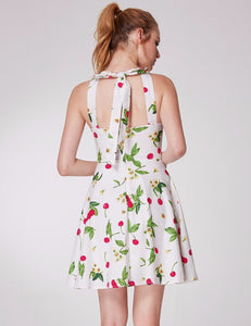 Floral Print Sleeveless V Neck Short Prom Dress