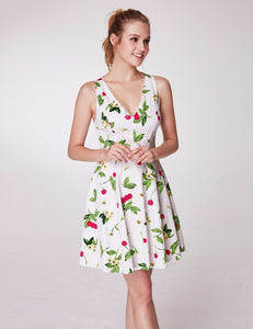 Floral Print Sleeveless V Neck Short Prom Dress