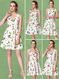 Floral Print Sleeveless V Neck Short Prom Dress