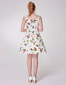 Floral Print Unadjtable Straps U Neck Short Prom Dress