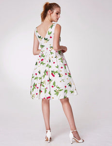 Floral Print Sleeveless Round Neck Knee Length Prom Dress