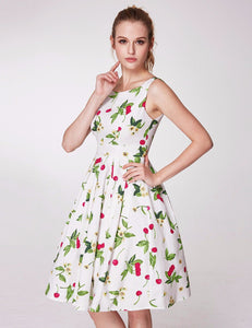 Floral Print Sleeveless Round Neck Knee Length Prom Dress