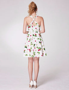 Floral Print Unadjtable Straps U Neck Short Prom Dress