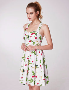 Floral Print Unadjtable Straps U Neck Short Prom Dress