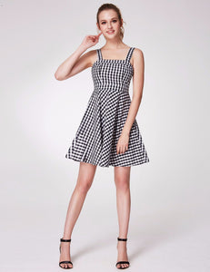 A-Line Spaghetti Str Smocked Back Gingham Dress