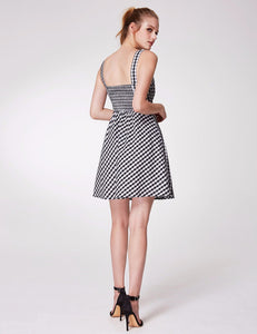 A-Line Spaghetti Str Smocked Back Gingham Dress