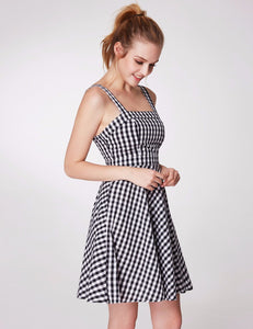 A-Line Spaghetti Str Smocked Back Gingham Dress