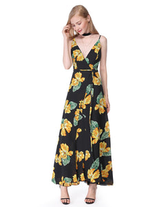 Sexy V-Neck Sleeveness Floral Printed Cual Dress