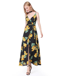 Sexy V-Neck Sleeveness Floral Printed Cual Dress