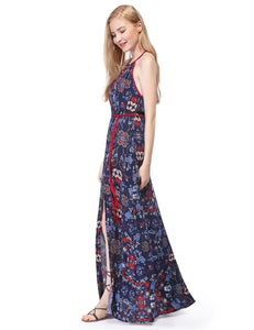 Halter Floral Printed Rayon Beach Split Cual Dress