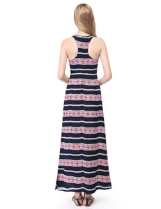 Striped Printed Sleeveless National Trend Cual Dress