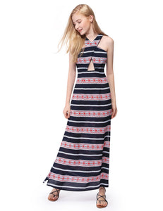 Striped Printed Sleeveless National Trend Cual Dress