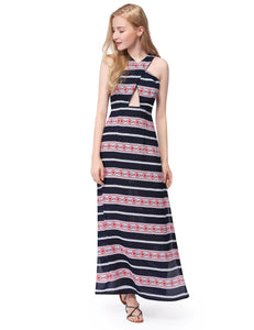 Striped Printed Sleeveless National Trend Cual Dress