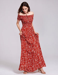 Graceful Off Shoulder Printed Cual Dress