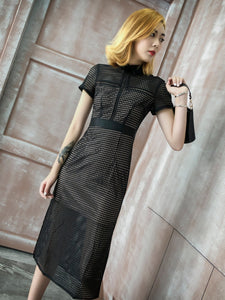 Short Sleeve Hollow Out Mesh Perspective Polo Callor Dress