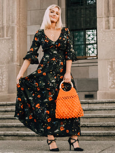 Long Sleeve Floral Print Maxi Dress