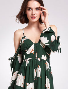 Cold Shoulder Floral Print Maxi Dress