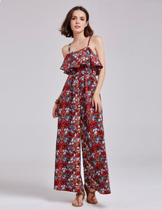 Spaghetti Strap Ruffle Split Jumpsuit