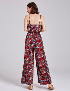 Spaghetti Str Ruffle Split Jumpsuit